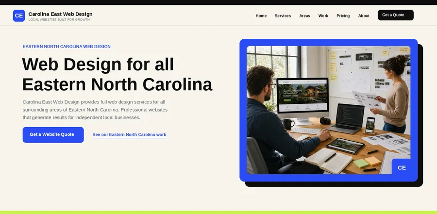 Homepage of Carolina East Web Design, a local web design site built by Southern West Virginia Web Design