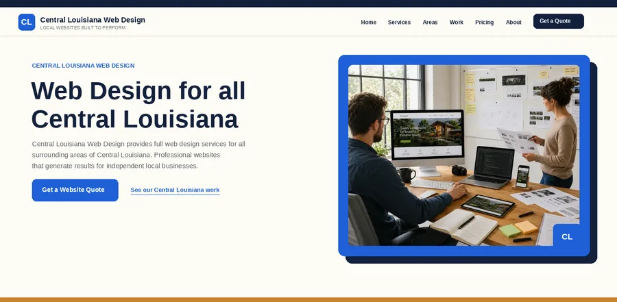 Homepage of Central Louisiana Web Design, a local web design site built by Southern West Virginia Web Design