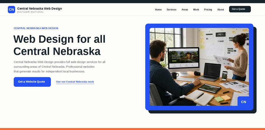 Homepage of Central Nebraska Web Design, a local web design site built by Southern West Virginia Web Design